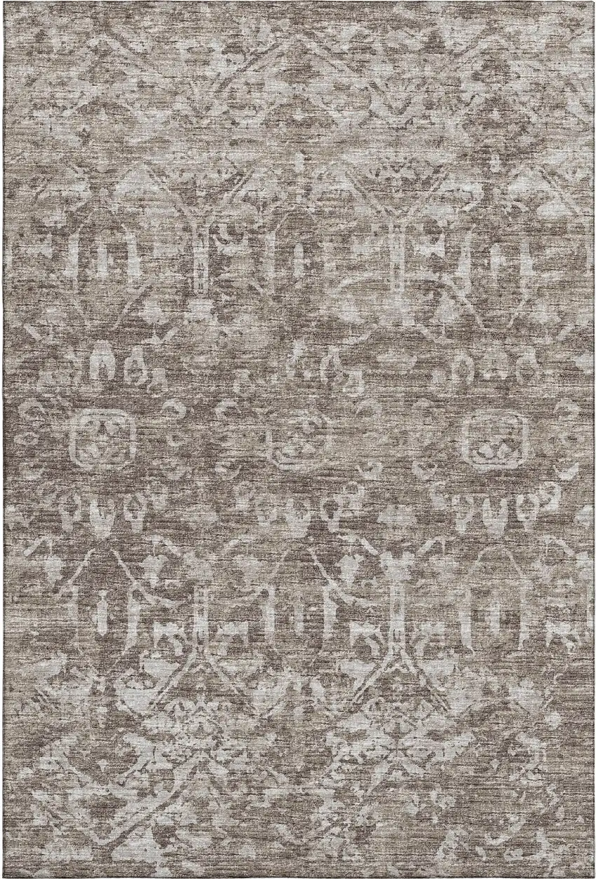 Brown And Ivory Damask Washable Indoor Outdoor Area Rug Photo 7