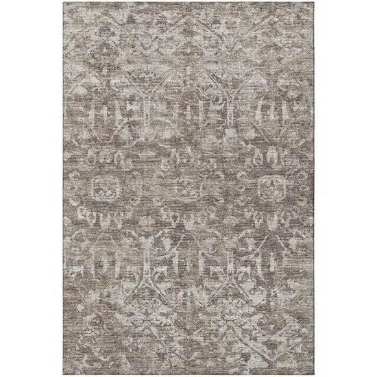 Brown And Ivory Damask Washable Indoor Outdoor Area Rug Photo 4
