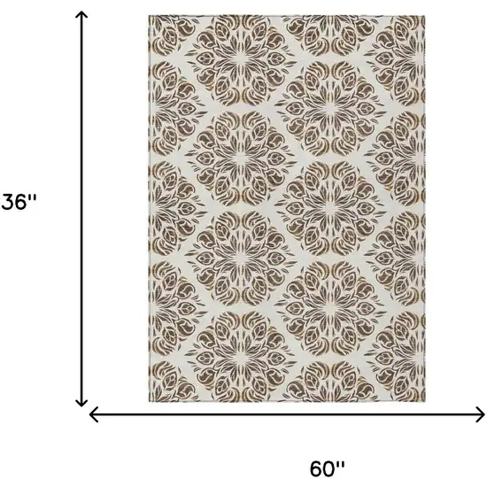 Brown And Ivory Damask Washable Indoor Outdoor Area Rug Photo 8