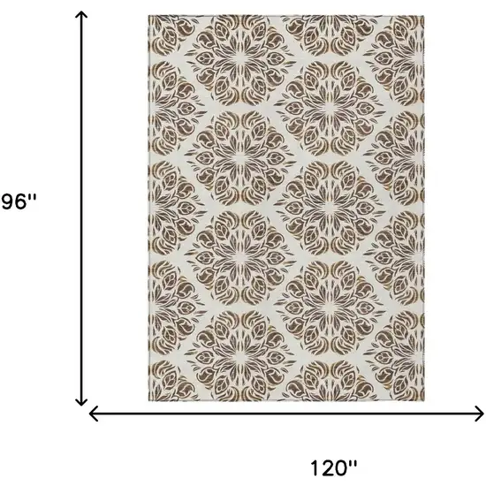 Brown And Ivory Damask Washable Indoor Outdoor Area Rug Photo 8