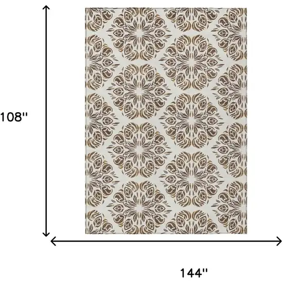 Brown And Ivory Damask Washable Indoor Outdoor Area Rug Photo 8