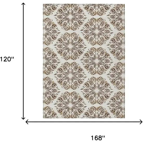 Brown And Ivory Damask Washable Indoor Outdoor Area Rug Photo 8