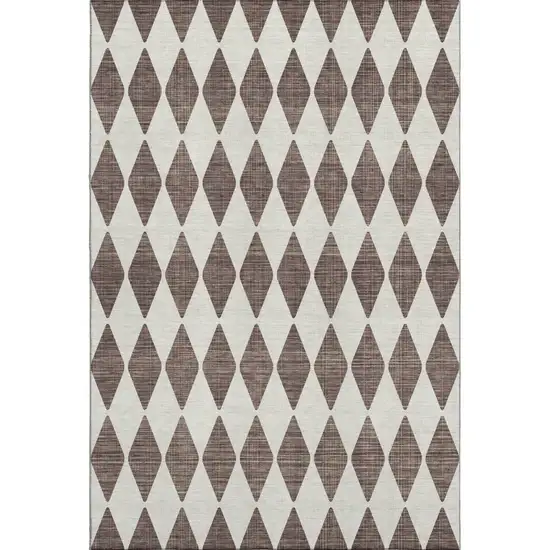 Brown And Ivory Diamond Washable Area Rug With UV Protection Photo 1