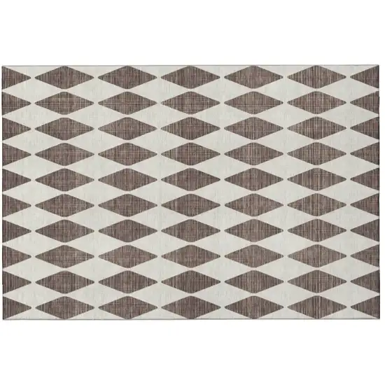 Brown And Ivory Diamond Washable Area Rug With UV Protection Photo 2