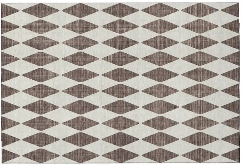 Brown And Ivory Diamond Washable Area Rug With UV Protection Photo 2