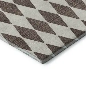 Photo of Brown And Ivory Diamond Washable Area Rug With UV Protection