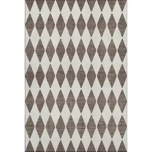 Photo of Brown And Ivory Diamond Washable Area Rug With UV Protection