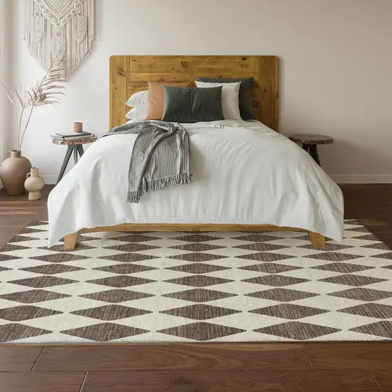 Brown And Ivory Diamond Washable Area Rug With UV Protection Photo 6