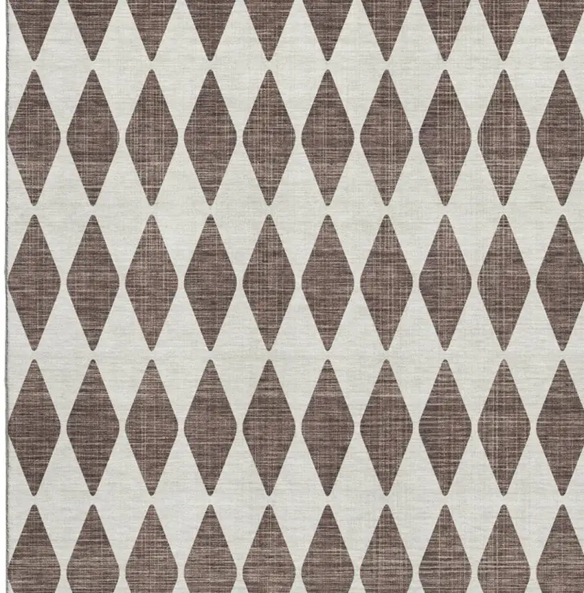 Brown And Ivory Diamond Washable Area Rug With UV Protection Photo 4