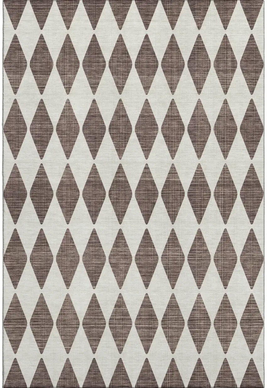Brown And Ivory Diamond Washable Area Rug With UV Protection Photo 1