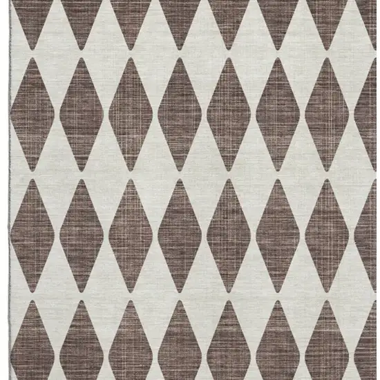 Brown And Ivory Diamond Washable Area Rug With UV Protection Photo 3