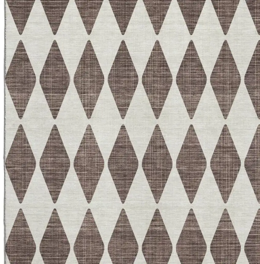 Brown And Ivory Diamond Washable Area Rug With UV Protection Photo 3