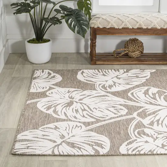 Brown And Ivory Floral Indoor Outdoor Area Rug Photo 6