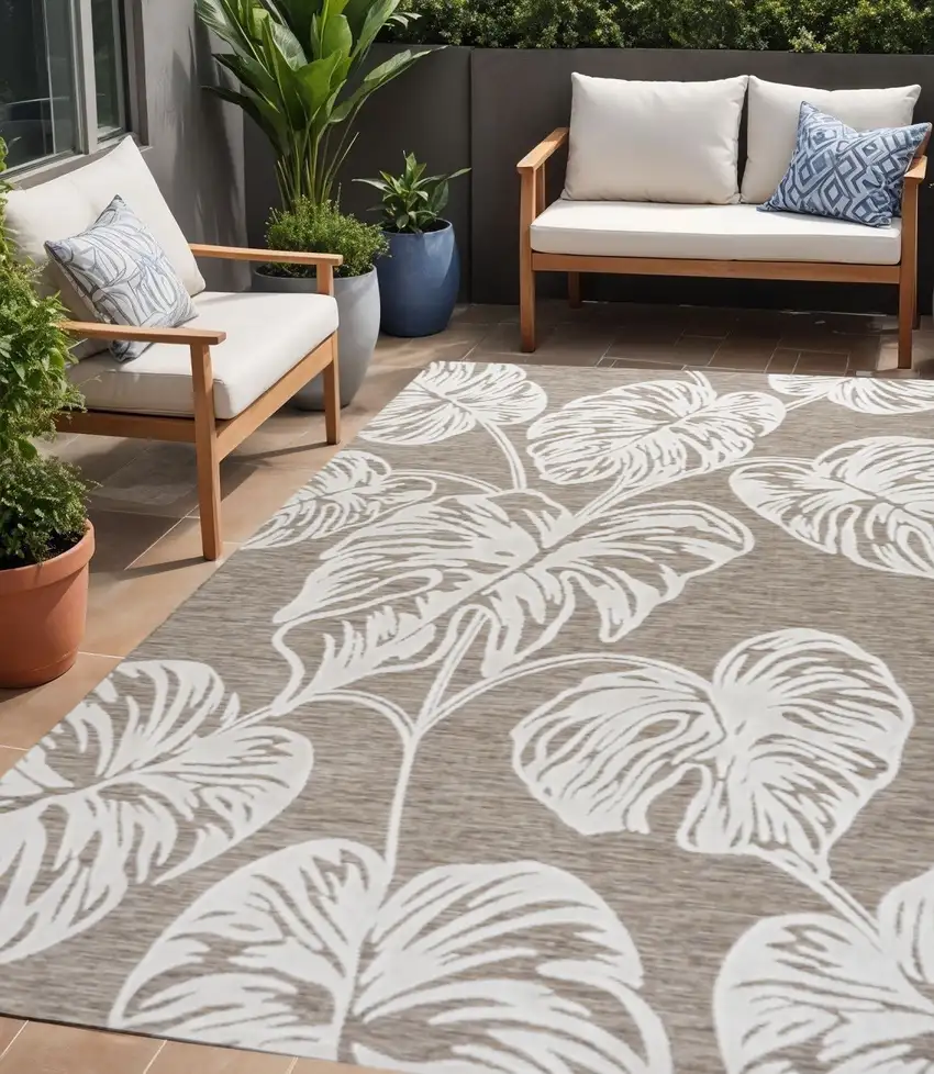 Brown And Ivory Floral Indoor Outdoor Area Rug Photo 1