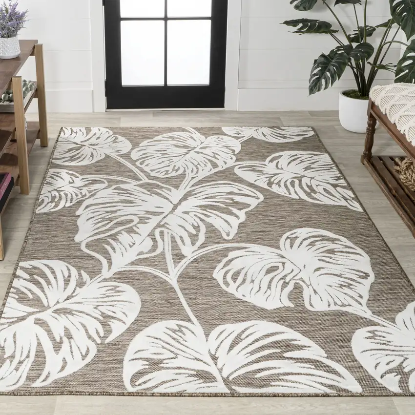 Brown And Ivory Floral Indoor Outdoor Area Rug Photo 7