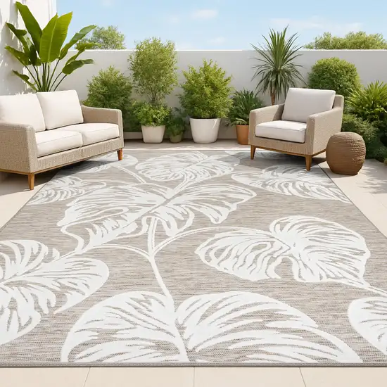 Brown And Ivory Floral Indoor Outdoor Area Rug Photo 4