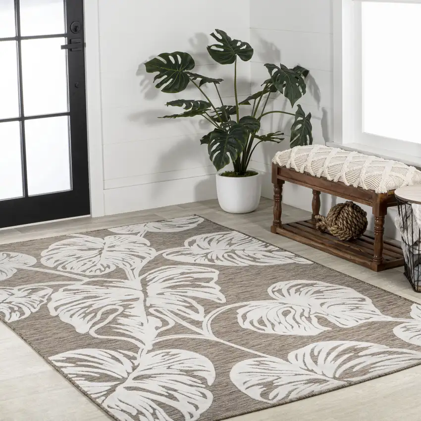Brown And Ivory Floral Indoor Outdoor Area Rug Photo 8