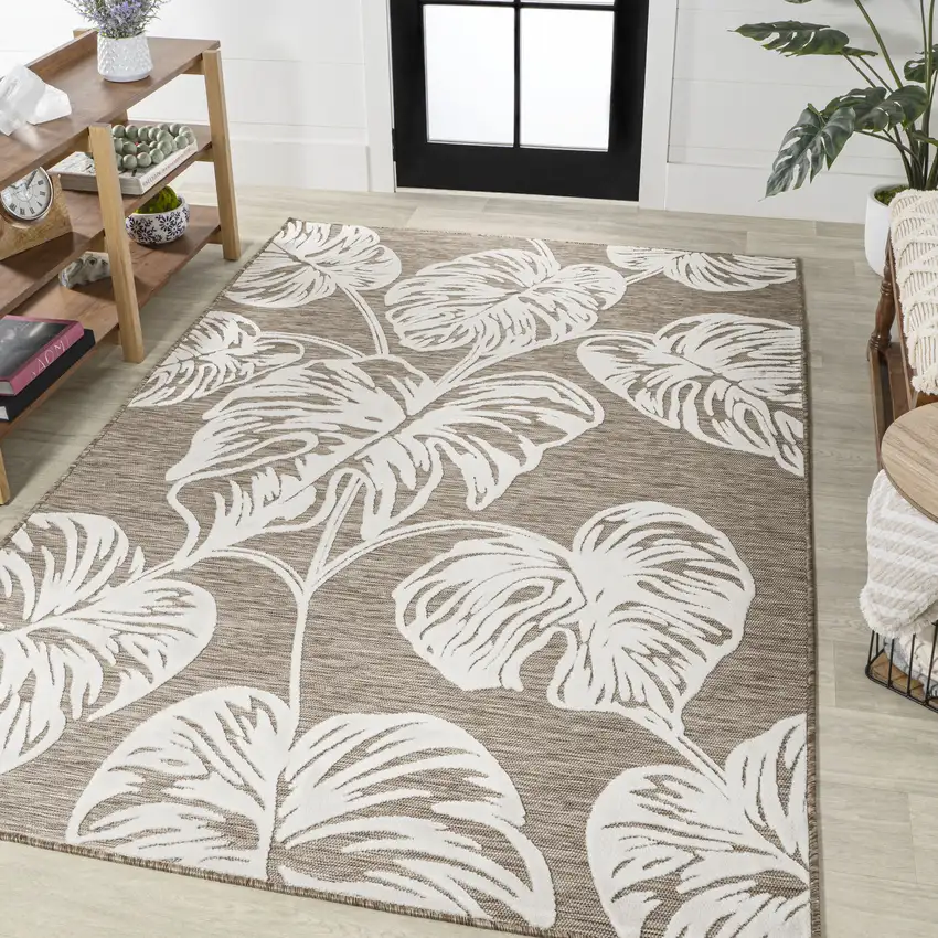 Brown And Ivory Floral Indoor Outdoor Area Rug Photo 5