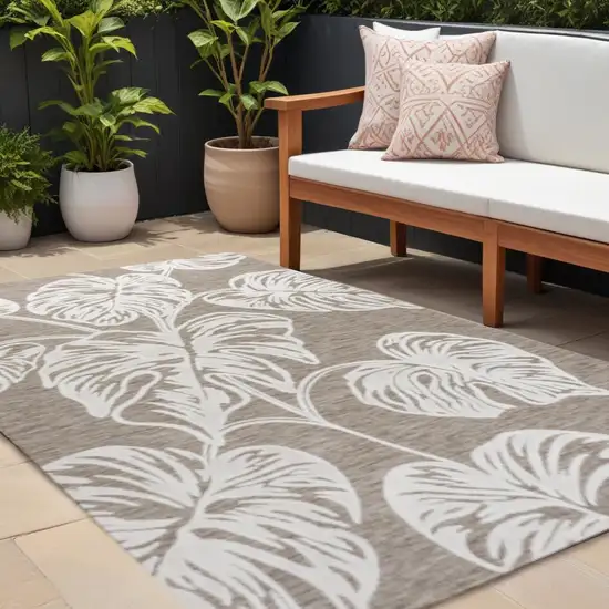Brown And Ivory Floral Indoor Outdoor Area Rug Photo 1