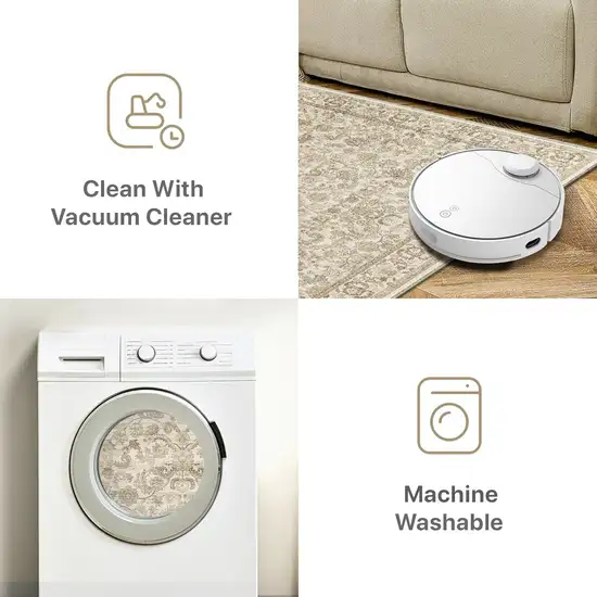 Brown And Ivory Floral Medallion Distressed Washable Area Rug Photo 7