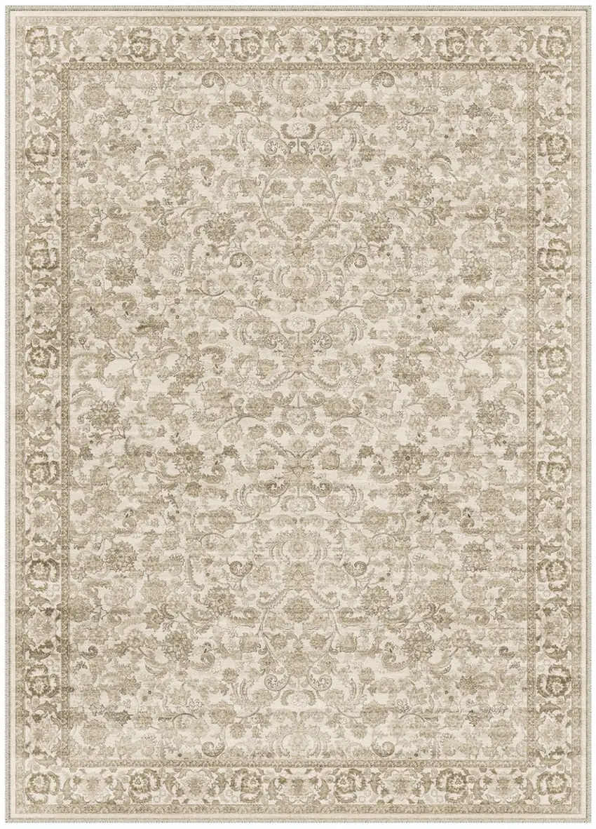 Brown And Ivory Floral Medallion Distressed Washable Area Rug Photo 2
