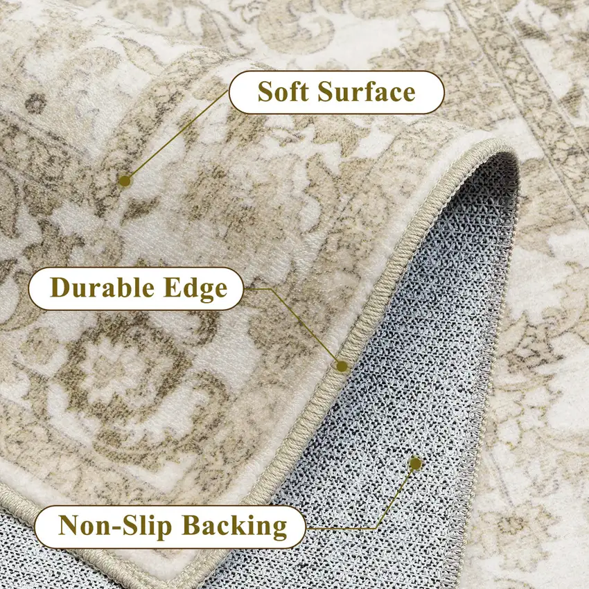 Brown And Ivory Floral Medallion Distressed Washable Area Rug Photo 8