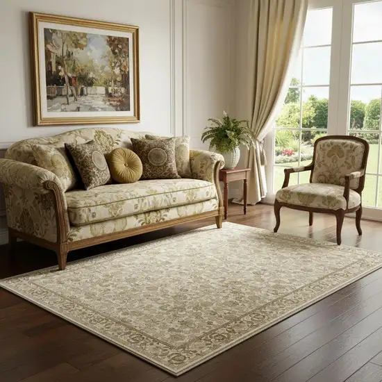 Brown And Ivory Floral Medallion Distressed Washable Area Rug Photo 1