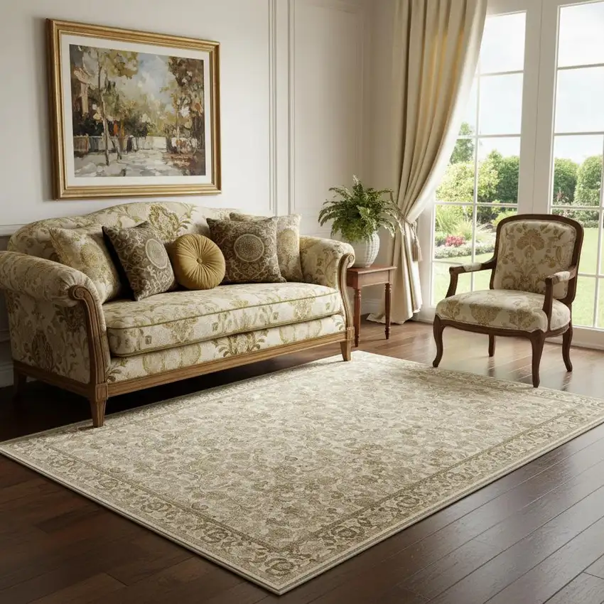 Brown And Ivory Floral Medallion Distressed Washable Area Rug Photo 1