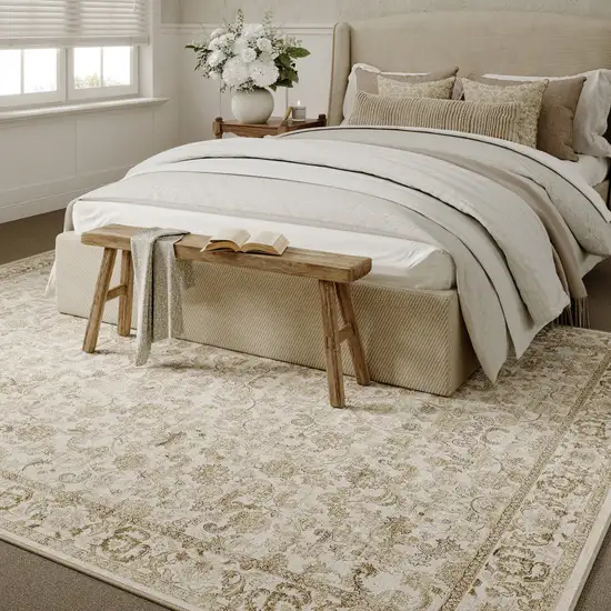 Brown And Ivory Floral Medallion Distressed Washable Area Rug Photo 4