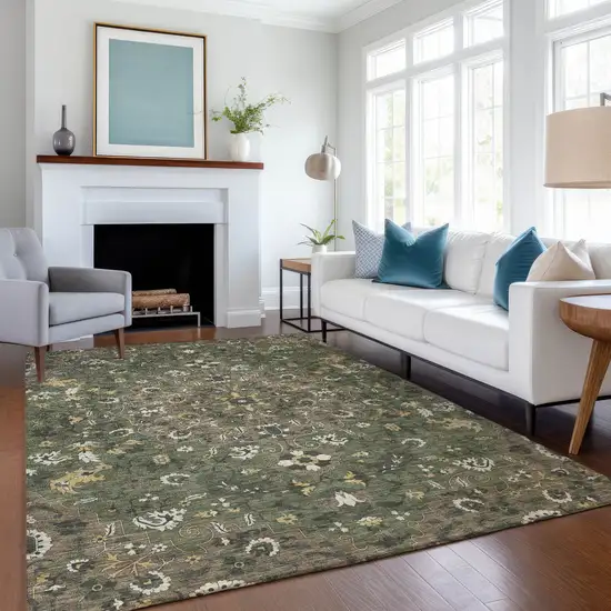 Brown And Ivory Floral Medallion Washable Indoor Outdoor Area Rug Photo 6