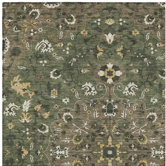 Brown And Ivory Floral Medallion Washable Indoor Outdoor Area Rug Photo 2