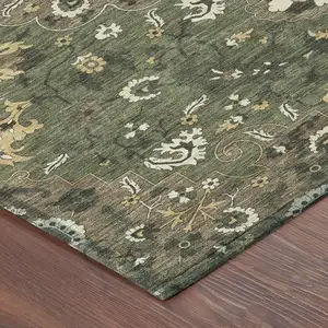 Photo of Brown And Ivory Floral Medallion Washable Indoor Outdoor Area Rug