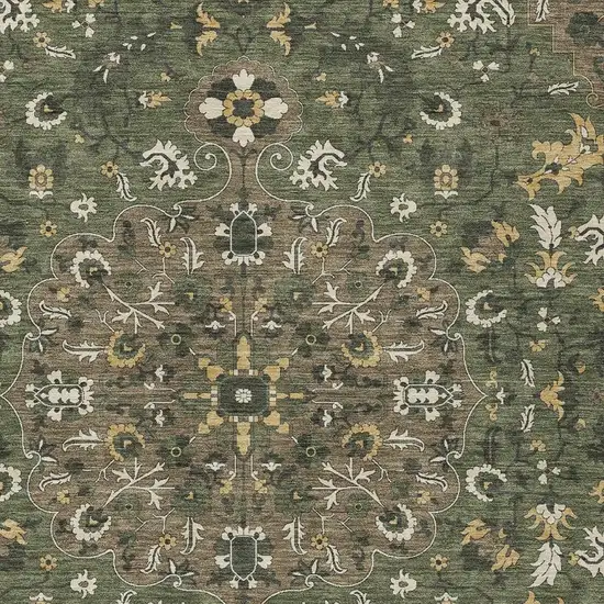 Brown And Ivory Floral Medallion Washable Indoor Outdoor Area Rug Photo 2