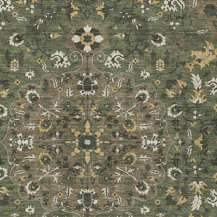Brown And Ivory Floral Medallion Washable Indoor Outdoor Area Rug Photo 2
