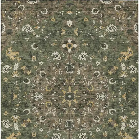 Brown And Ivory Floral Medallion Washable Indoor Outdoor Area Rug Photo 3