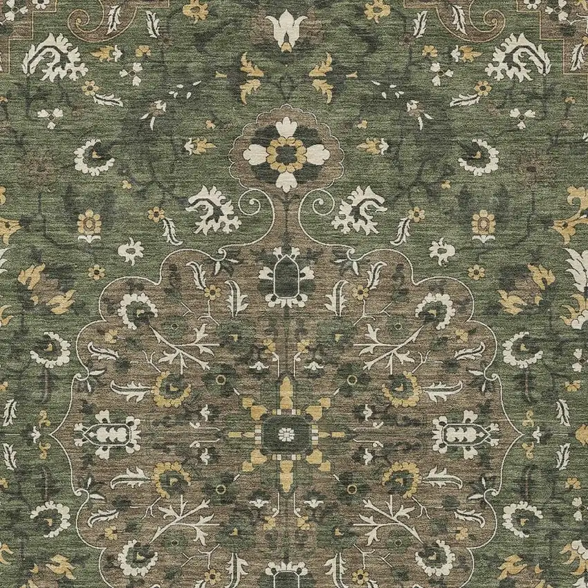 Brown And Ivory Floral Medallion Washable Indoor Outdoor Area Rug Photo 2