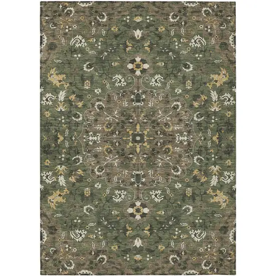 Brown And Ivory Floral Medallion Washable Indoor Outdoor Area Rug Photo 1