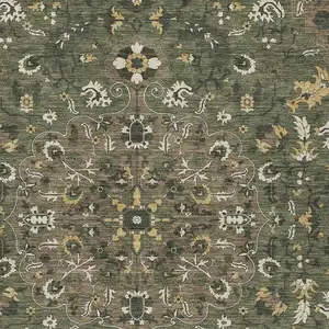 Photo of Brown And Ivory Floral Medallion Washable Indoor Outdoor Area Rug