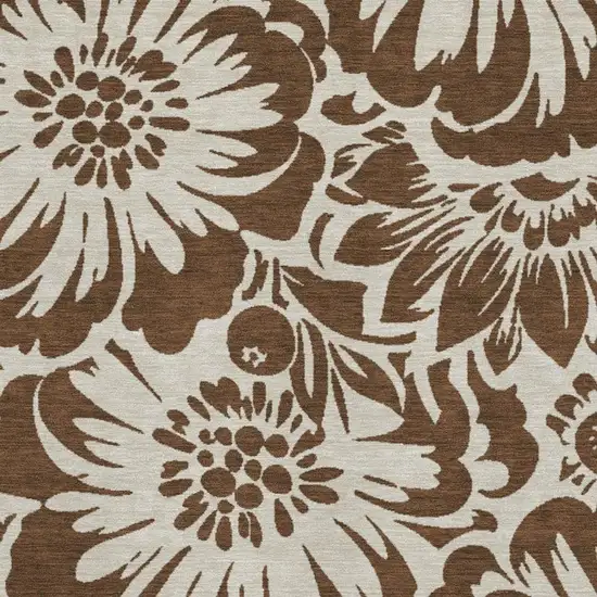 Brown And Ivory Floral Washable Area Rug With UV Protection Photo 3