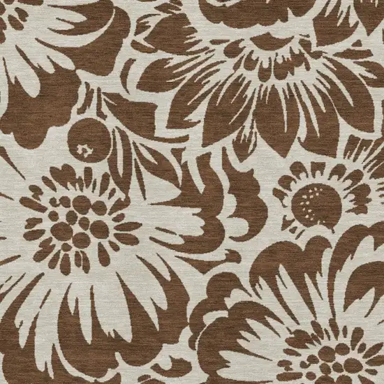 Brown And Ivory Floral Washable Area Rug With UV Protection Photo 3