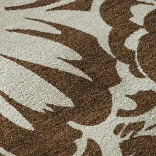 Brown And Ivory Floral Washable Area Rug With UV Protection Photo 9
