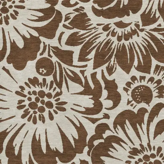 Brown And Ivory Floral Washable Area Rug With UV Protection Photo 3