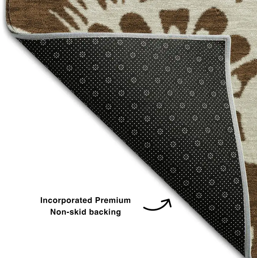 Brown And Ivory Floral Washable Area Rug With UV Protection Photo 7