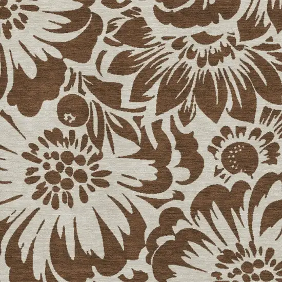Brown And Ivory Floral Washable Area Rug With UV Protection Photo 3