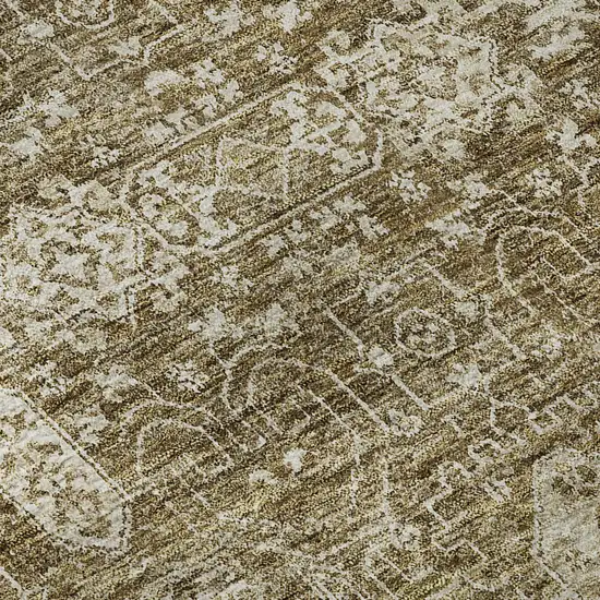 Brown And Ivory Floral Washable Area Rug With UV Protection Photo 9