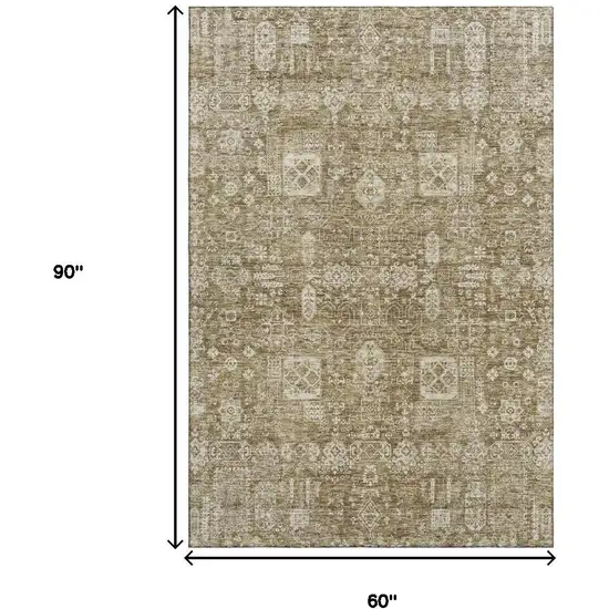 Brown And Ivory Floral Washable Area Rug With UV Protection Photo 3