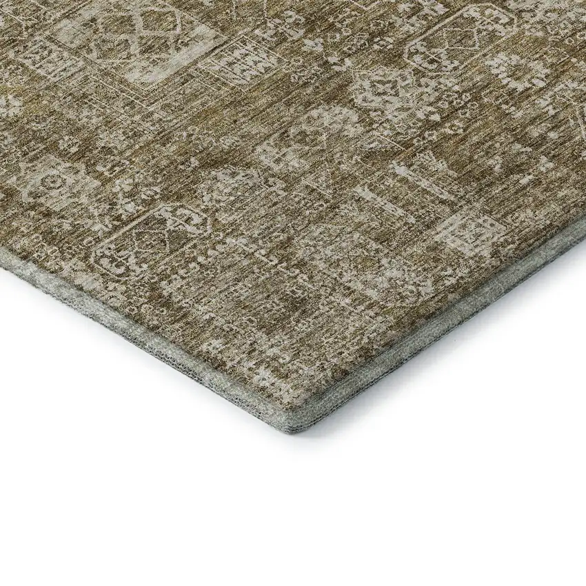 Brown And Ivory Floral Washable Area Rug With UV Protection Photo 7