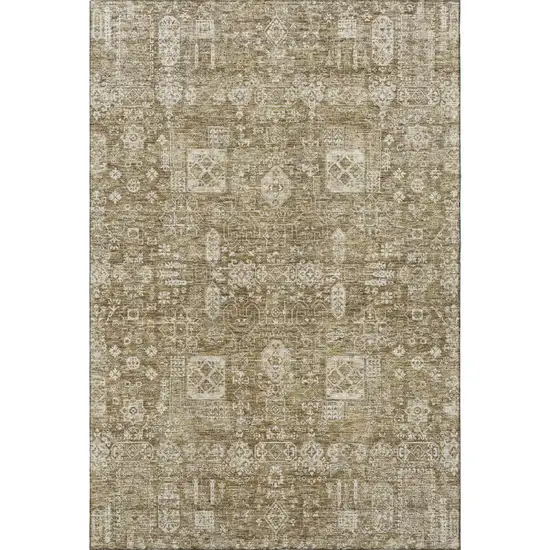 Brown And Ivory Floral Washable Area Rug With UV Protection Photo 3