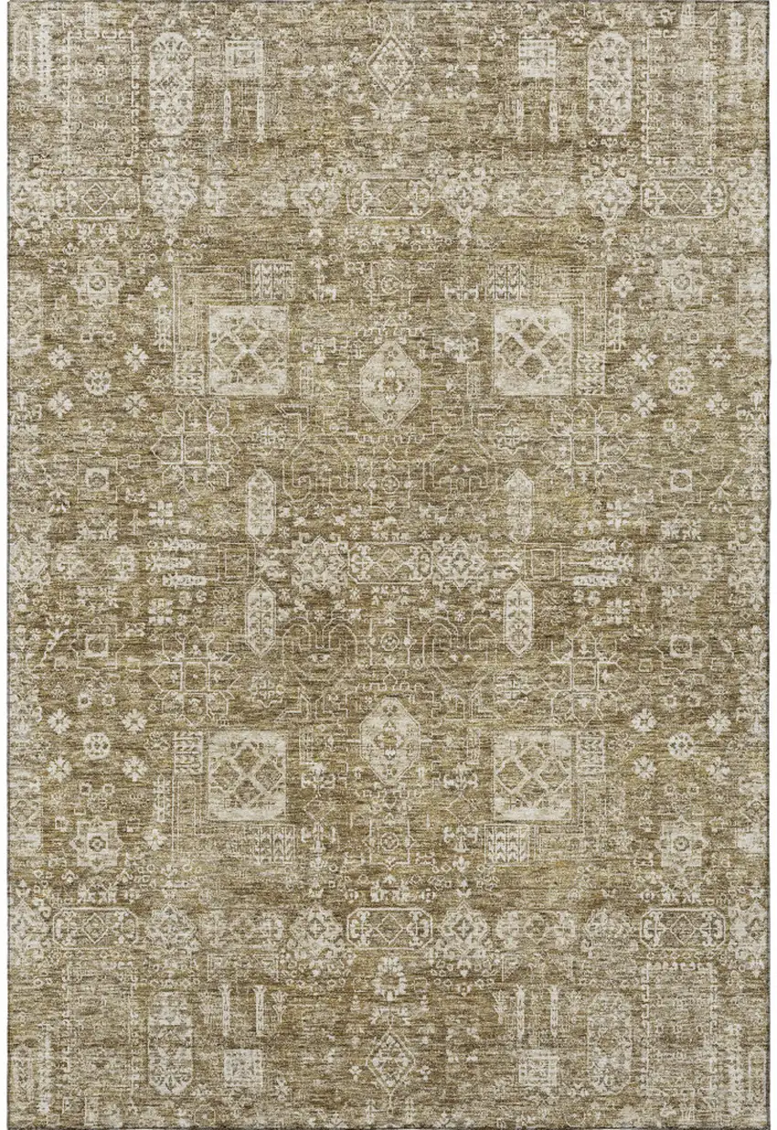 Brown And Ivory Floral Washable Area Rug With UV Protection Photo 3