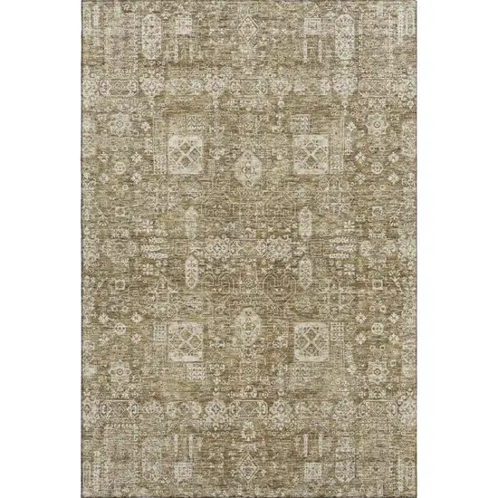 Brown And Ivory Floral Washable Area Rug With UV Protection Photo 1
